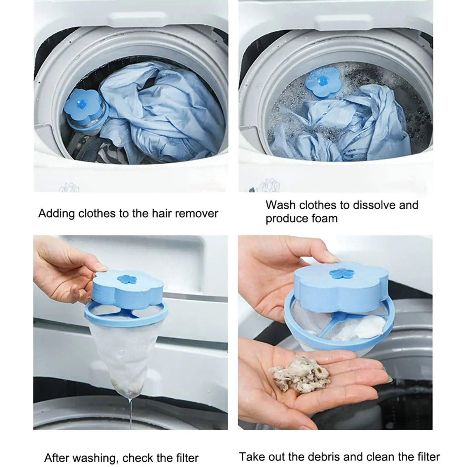 2pc Washing Machine Floating Filter Bag Flower Shape Filter Screen Floating Hair Filter Washing Machine Hair Remover Accessories