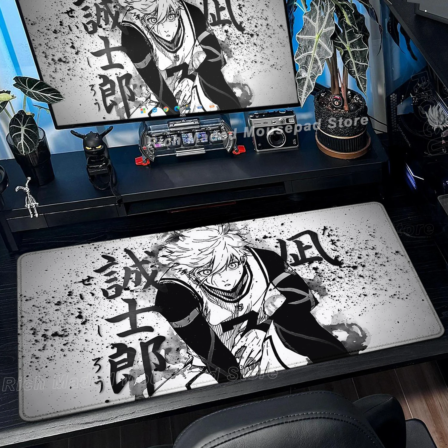 

Black And White Manga Mouse Pad Blue Lock Soft Mousepad Gamer PC Cabinet Desk Mat Anime Keyboard Rug XXL Laptop Carpet 40×90CM