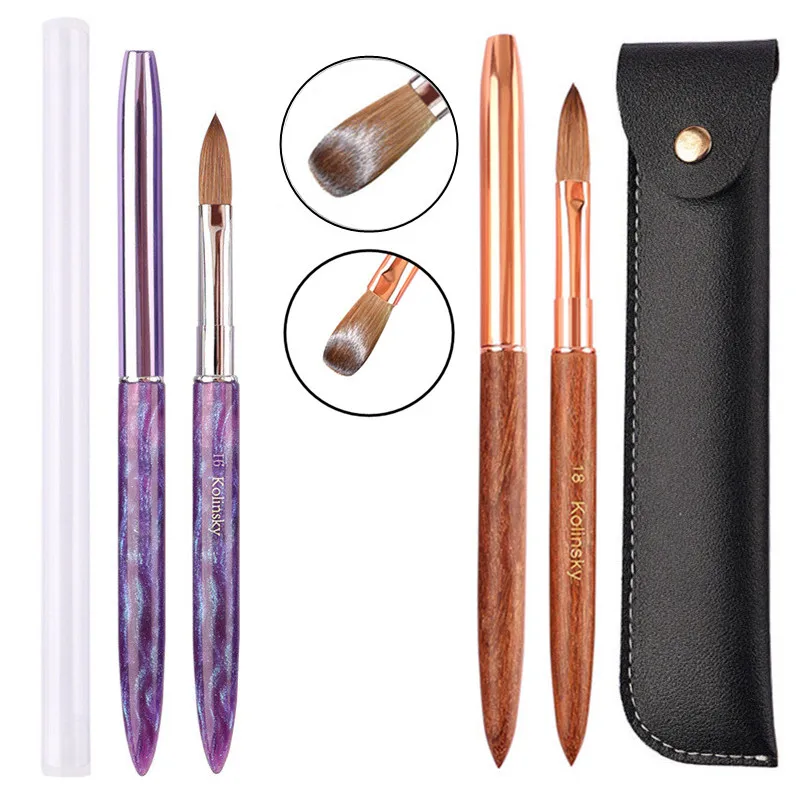 

1Pc Purpie Sandalwood Handle Kolinsky Nail Art Brush Acrylic UV Gel Extension Pen Nail Polish Painting Drawing Brush