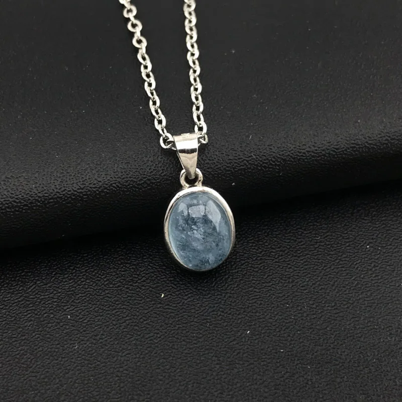 CSJ 100% Natural Aquamarine Pendant Gemstone 7*9mm Necklace for Women Birthday Christmas Party Trendy Jewelry Gift
