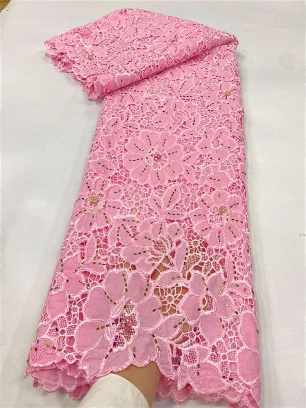 

Latest African Lace Fabric 2025 High Quality,Cotton Fabrics By The Meter,Embroidery,Rhinestone,Linen,Wedding Dress,Tulle,5 Yards
