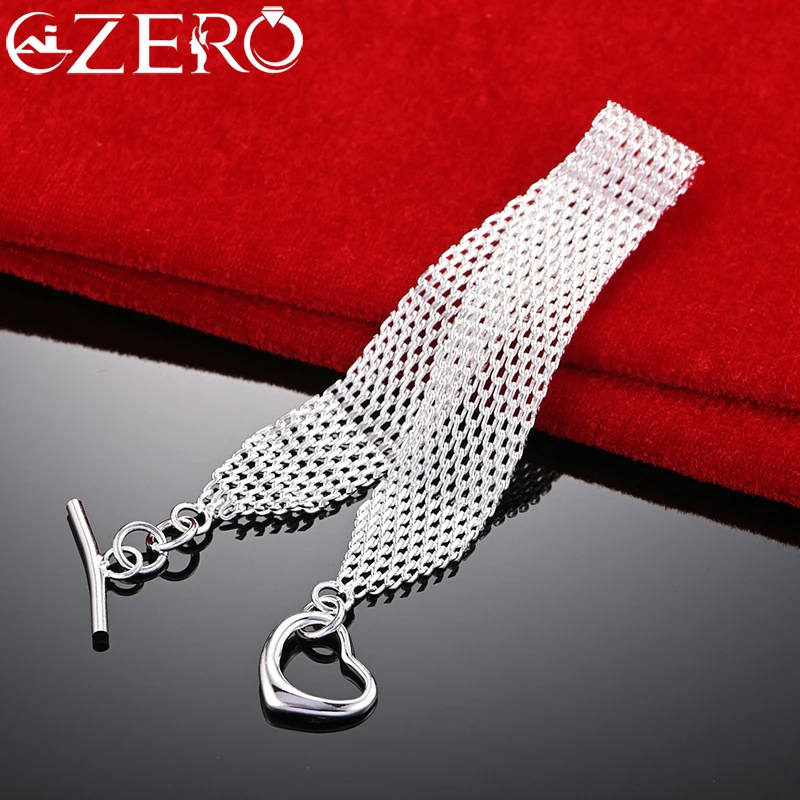 

ALIZERO 925 Sterling Silver Heart Watchband Mesh Bracelet Chain For Woman Fashion Party Charming Accessories Jewelry Gift