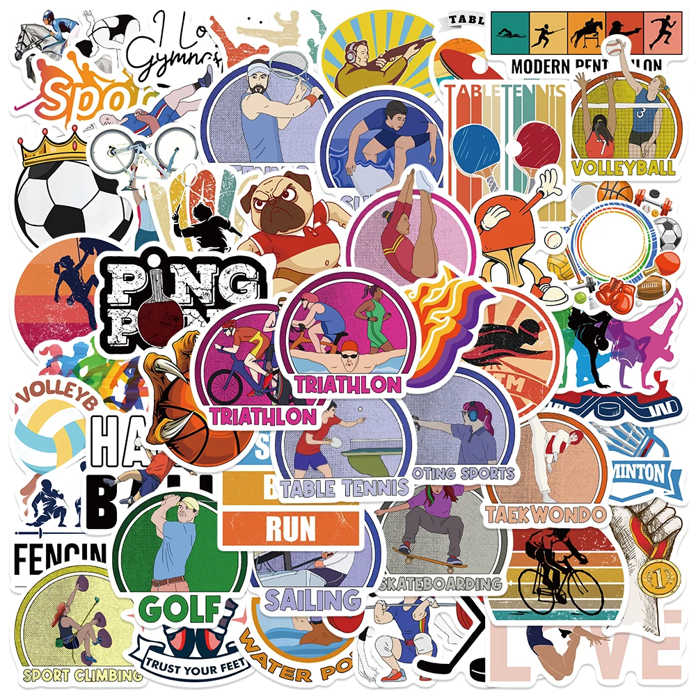 

50pcs Cartoon Sports Stickers For Kids Adults Water Bottle Stickers Laptop Luggage Stationery Waterproof Vinyl Car Decals