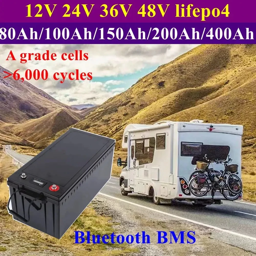 

Waterproof 12V 24V 36V 48V 80Ah 100Ah 150Ah 200Ah 400Ah Lifepo4 battery BMS inside for trolling motor boat RV +Charger