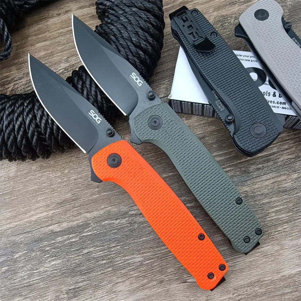 Terminus XR Folding Knife Clip Point D2 Steel Black Blade Nylon Fiber Handle Outdoor Camping Hunter Knives Tactical EDC Tool