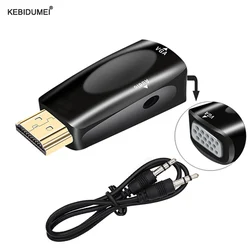 Adapter HDMI Adapter HDMI do VGA z kablem Audio 1080P zgodny z HDMI męski do VGA żeński konwerter na PC Laptop TV, pudełko