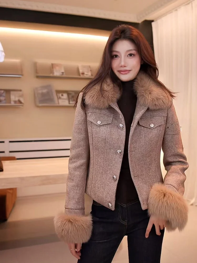 

Dragon Xi Er Retro Real Fur Collar 95 White Goose down ort Women's Autumn Winter Commute Slimming Warm Top T590