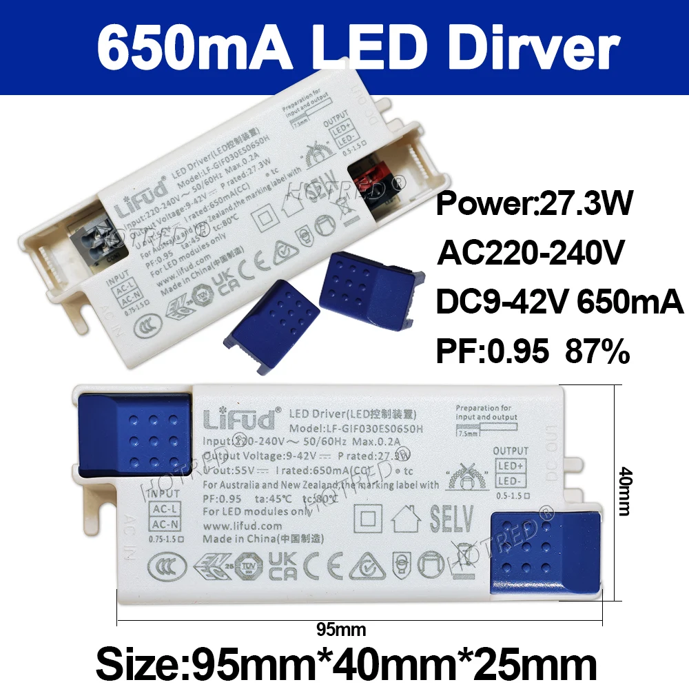 Lifud LED Driver DC9-42V 30W-40W LF-GIF040ES 800mA 850mA 900mA 950mA 1000mA 1050mA No Flicker 0.95PF For Panel Light Transforme