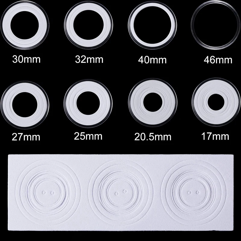 Soporte y junta protectora para cápsulas de monedas, caja para suministros de colección de monedas, 46 Mm, 8 tamaños, 60 piezas