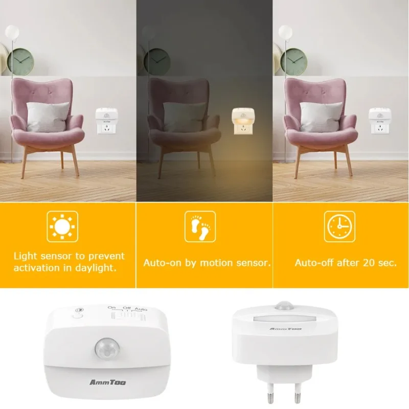 Veilleuse LED avec détecteur de mouvement intelligent, prise UE, applique murale pour la maison, allée, WC, couloir, escalier, cuisine, chambre, 220V