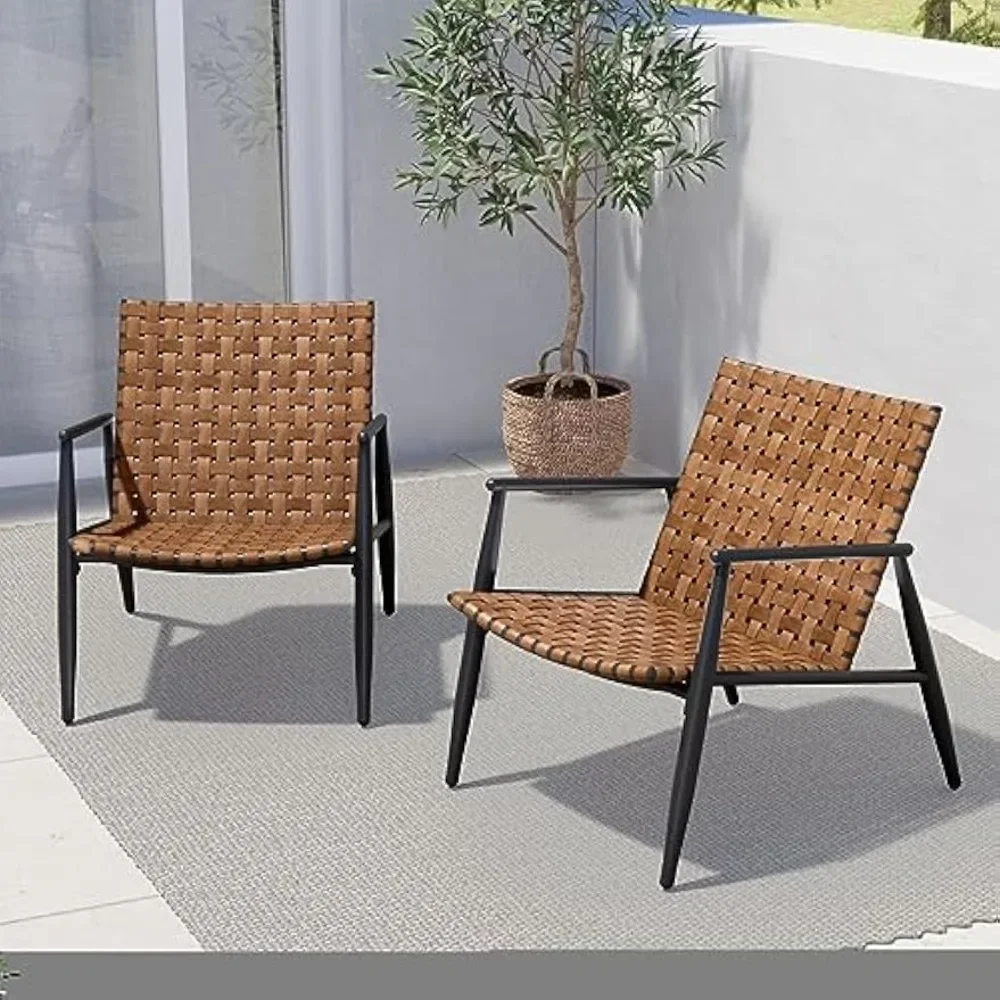 Grand patio Outdoor Chairs Set of 2 Leather- Look Wicker Patio Chairs with Powder Coated Aluminum Frame Bistro Set