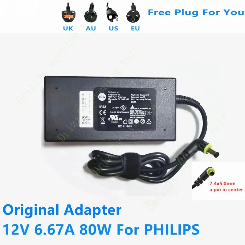 Original AC Adapter Charger For PHILIPS 12V 6.67A 80W Delta MDS-080AAS12 A AcBel ADE022 DORMA 200 500 Power Supply