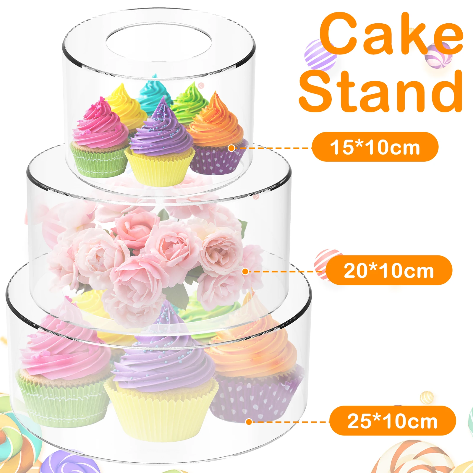 Befüllbarer Acryl-Kuchenständer, transparenter Riser-Zylinder, Kuchendisplay, DIY-Dekor, Kuchenhalter für Hochzeit, Geburtstag, Party, 15/20/25 cm