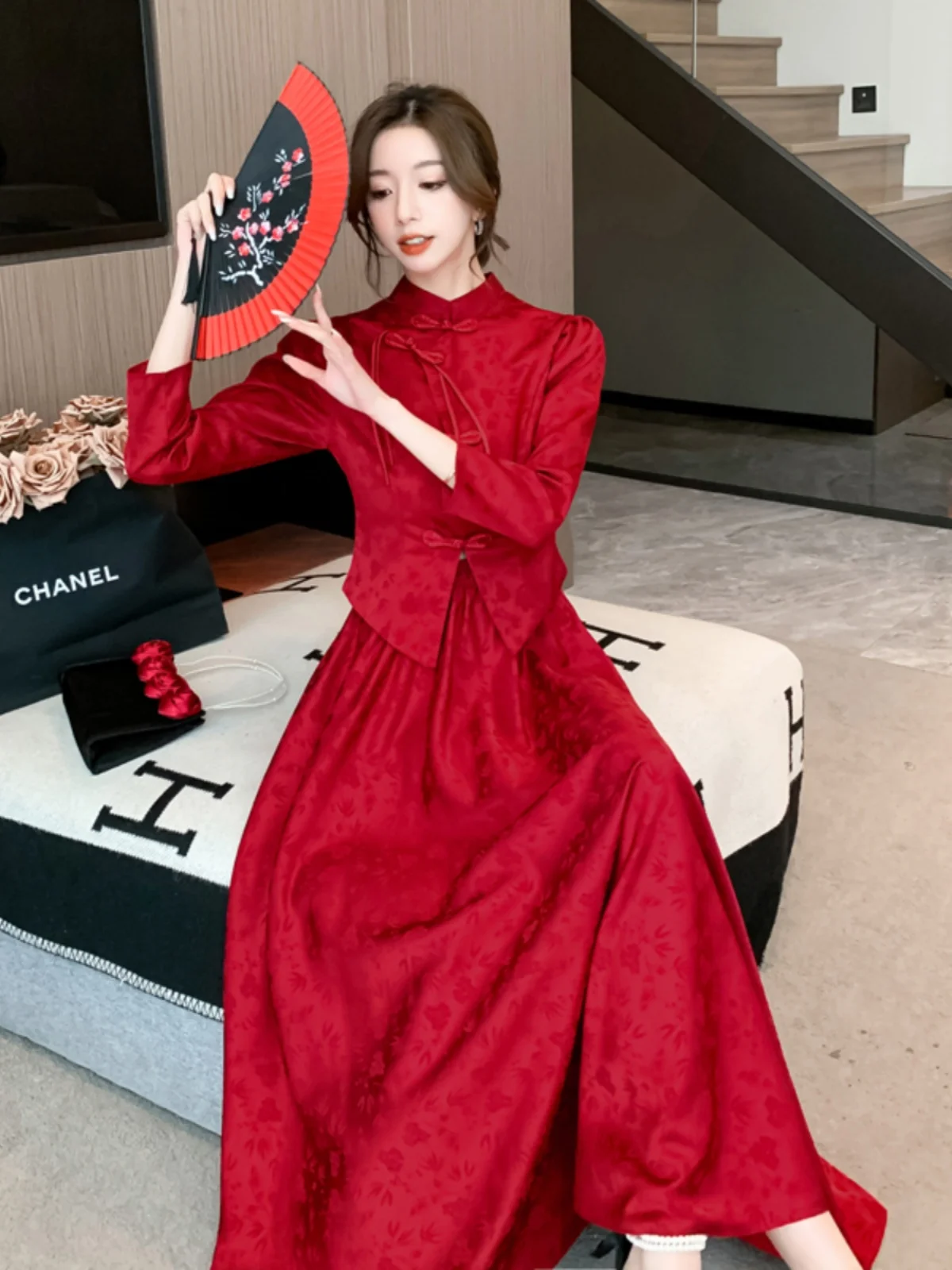 

Red Embroidered Qipao Dr Wedding Dr New Chinese Sle Bridal Gown for Return Home Ceremony Long Sve round ...