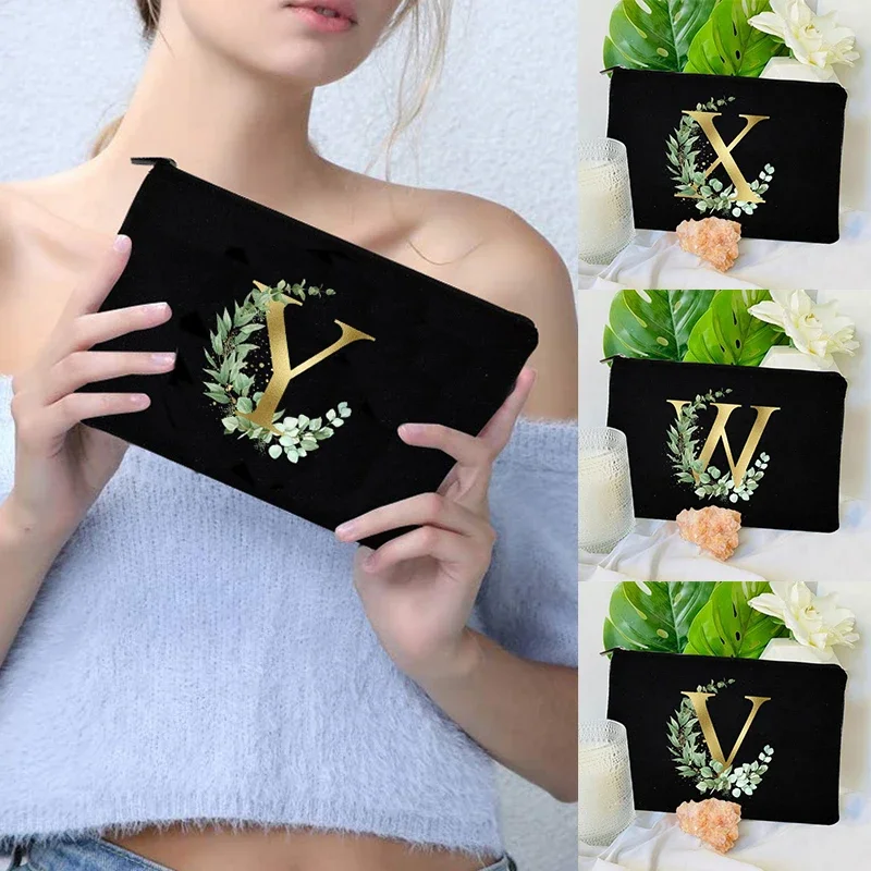 Leaf Gold Letter Cosmetic Organizer Make Up Bags Pouch Outdoor Makeup Brush Perfume Lipstick Storage Bag Bachelorette Party Gift