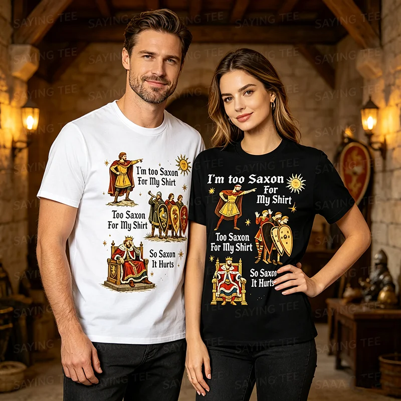 Zu sächsisch für mein Hemd – Lustiges T-Shirt mit mittelalterlichem Humor, Y2k, angelsächsisches Vintage-Grafik-T-Shirt, weiche Baumwolle, kurzärmelig. – Detail 3