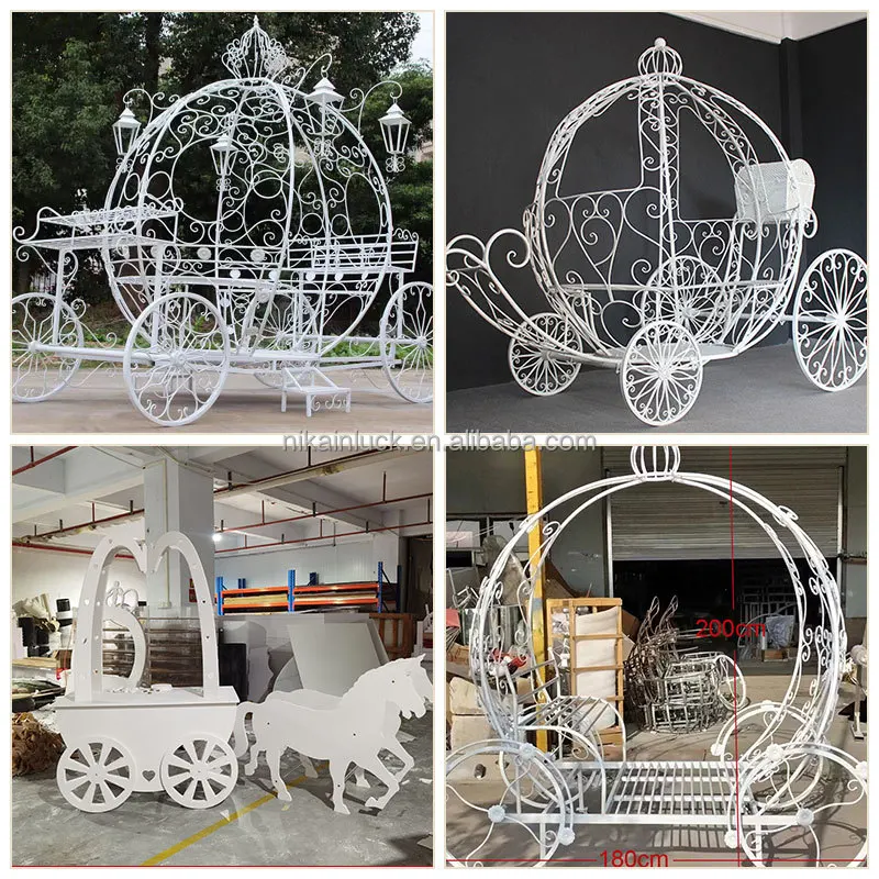 NIKA Wedding Events Party Decorative White Metal Princess Pumpkin Carriage With Mobile Wheel