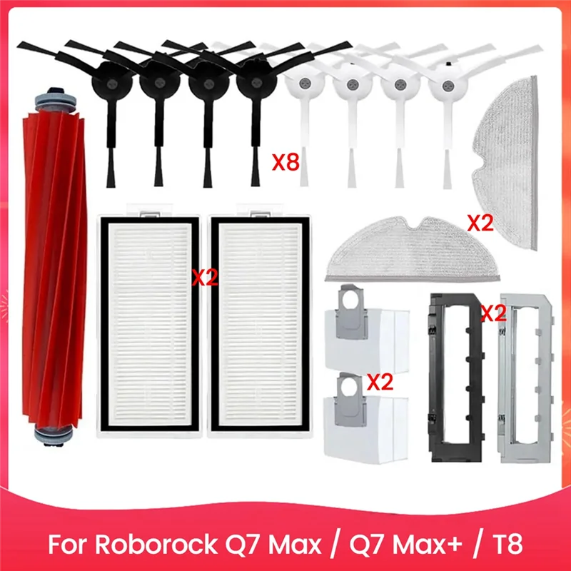 

For Roborock Q7 Max / Q7 Max+ / T8 Dust Bag Hepa Filter Accessories Main Side Brush Mop Cloth Robot Vacuum Cleaner Parts-AT64