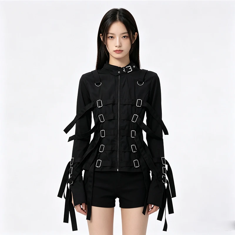 Korean style black shirt upscale unique top spring and autumn new personality dark style women's fashion Y2k Style