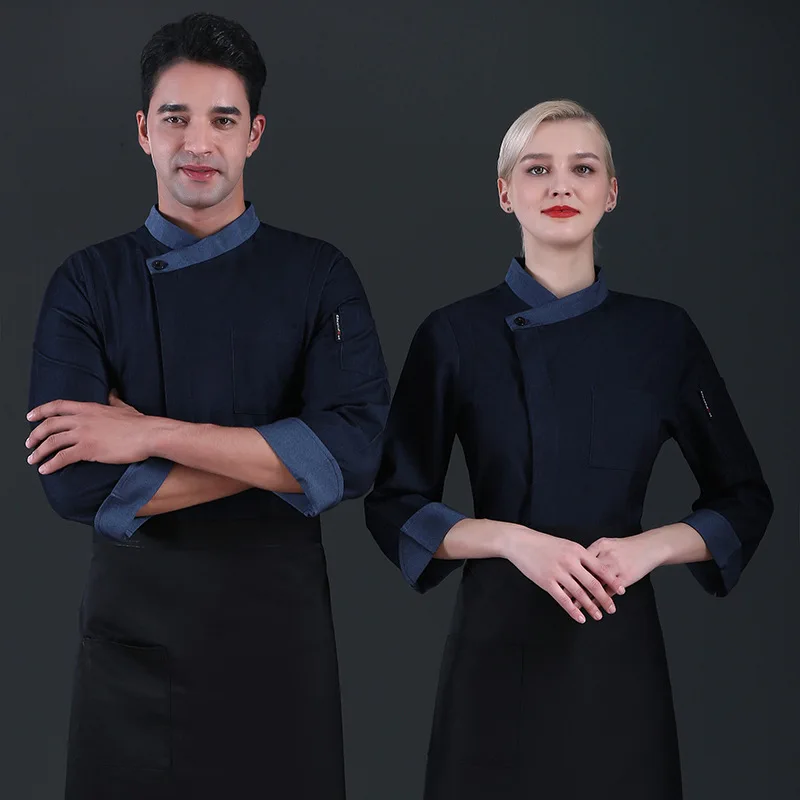 

Hotel chef workwear long-sleeve autumn and winter chef uniform kitchen dining hall restaurant denim chef work clothes