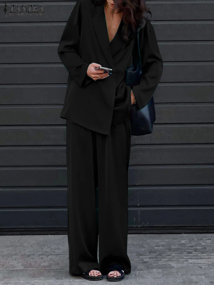 Fashion Women Long Sleeve Shirts Wide Leg Pants ZANZEA Oversized Office Lady Loose Pants Sets 2023 Outfits Tracksuit Streetwears