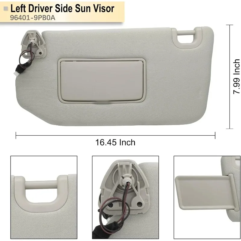 

Sun Visor with Makeup Mirror Light for Infiniti QX60 JX35 2013-2018 Nissan Pathfinder R52 Sunshading Board 964009PB0A 964019PB0A