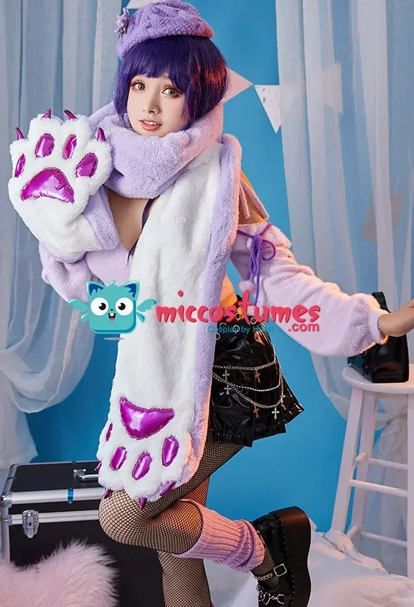 CosplayWomen Raiden Derivative Kawaii Lenço de pelúcia com design de patas de gato Lenço longo xale envoltório peludo