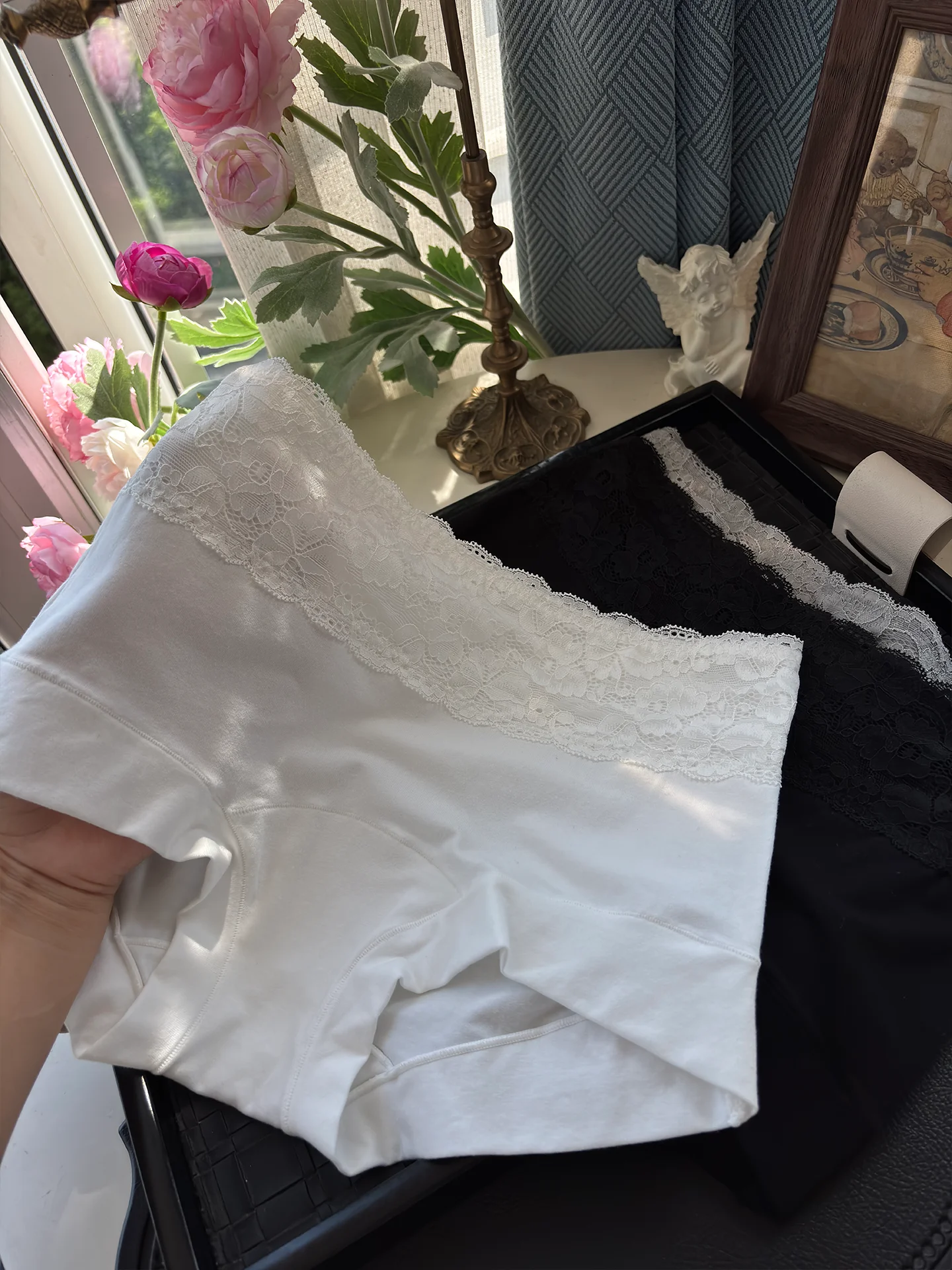 Extended Size Women's Pure Cotton Small Flat Angle Underwear Full Cotton Crotch High Waist Butt Covering Anti Exposure Two-In...