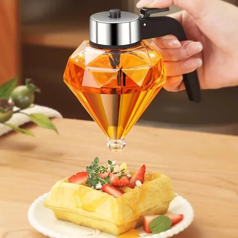 

200ml Manual Press Glass Honey Jam Bottle with Acrylic Base Oil Vinegar Storage