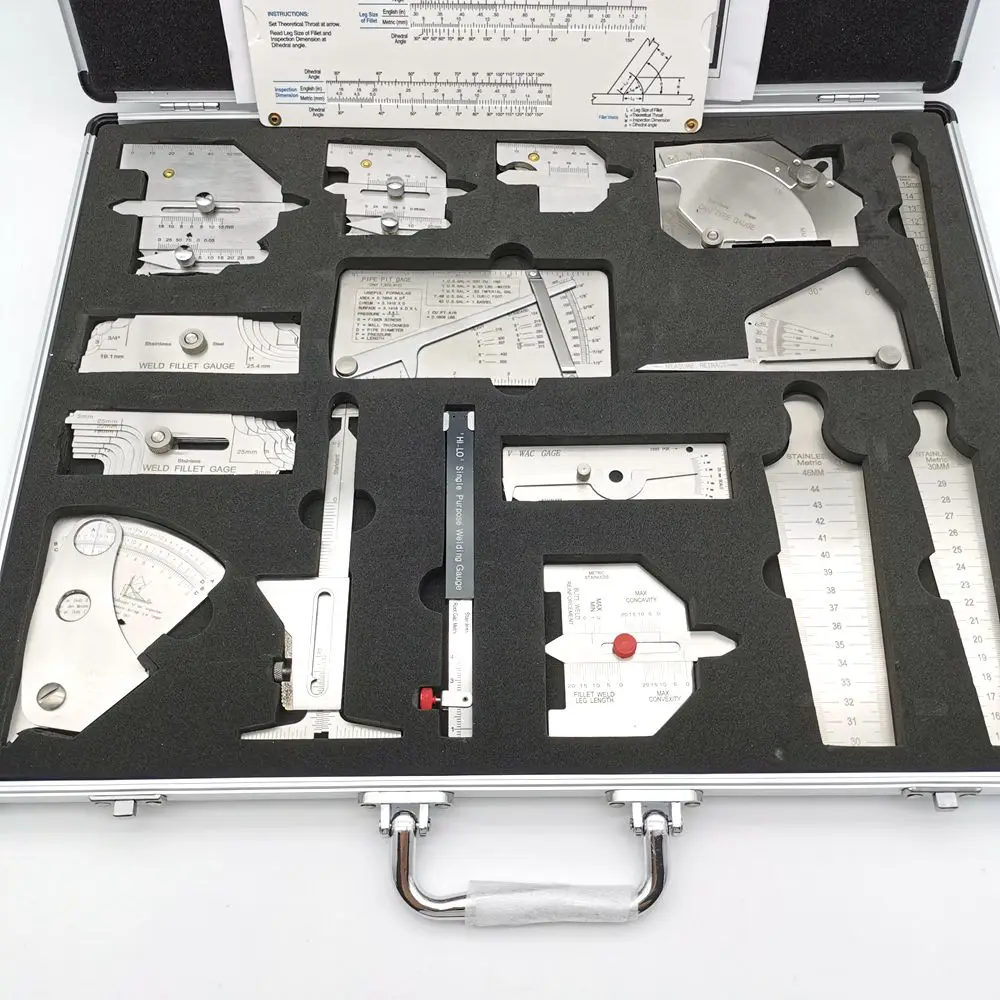 16 Pieces Stainless Steel HI-LO Gauge Set for Fillet Welding Measure Tool Kit Metalworking Measuring Tools