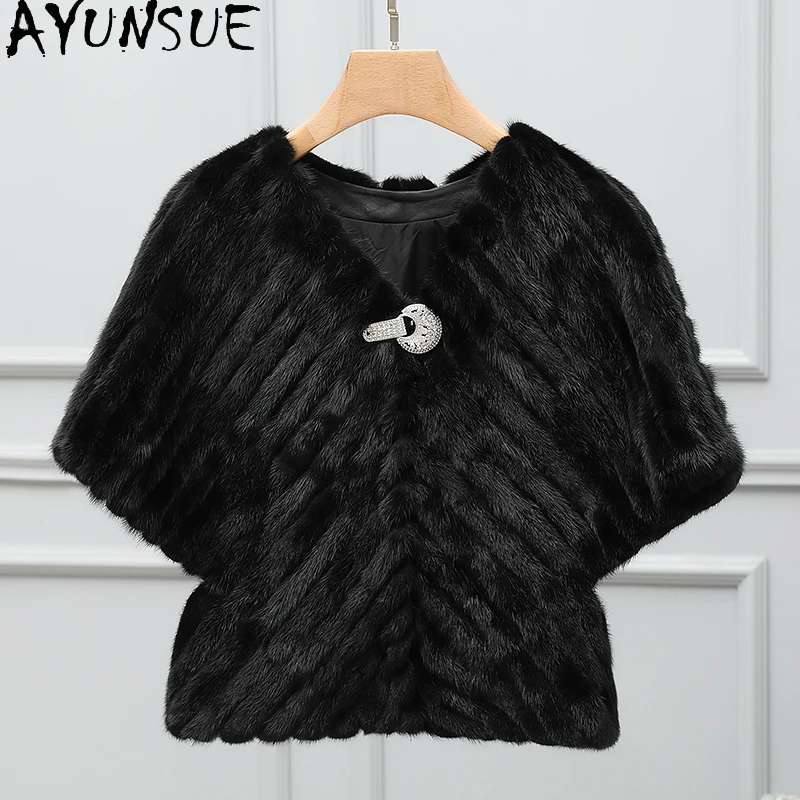 AYUNSUE réel manteau de fourrure de vison femmes vêtements de luxe réel manteaux de fourrure femme demi-manches 2025 veste d'hiver Шуба Женvald Patchwork vison