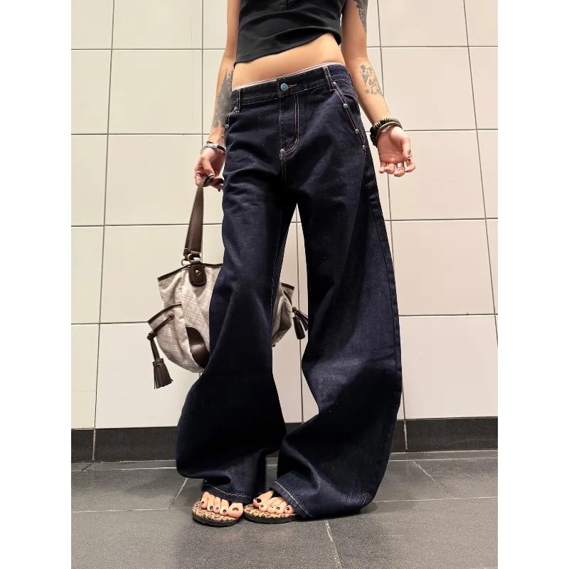 

Denim Jeans Turquoise Blue Loose Straight Wide Leg Pants Y2K Streetwear Hip Hop Harajuku Vintage Washed Retro A Barrel Jeans