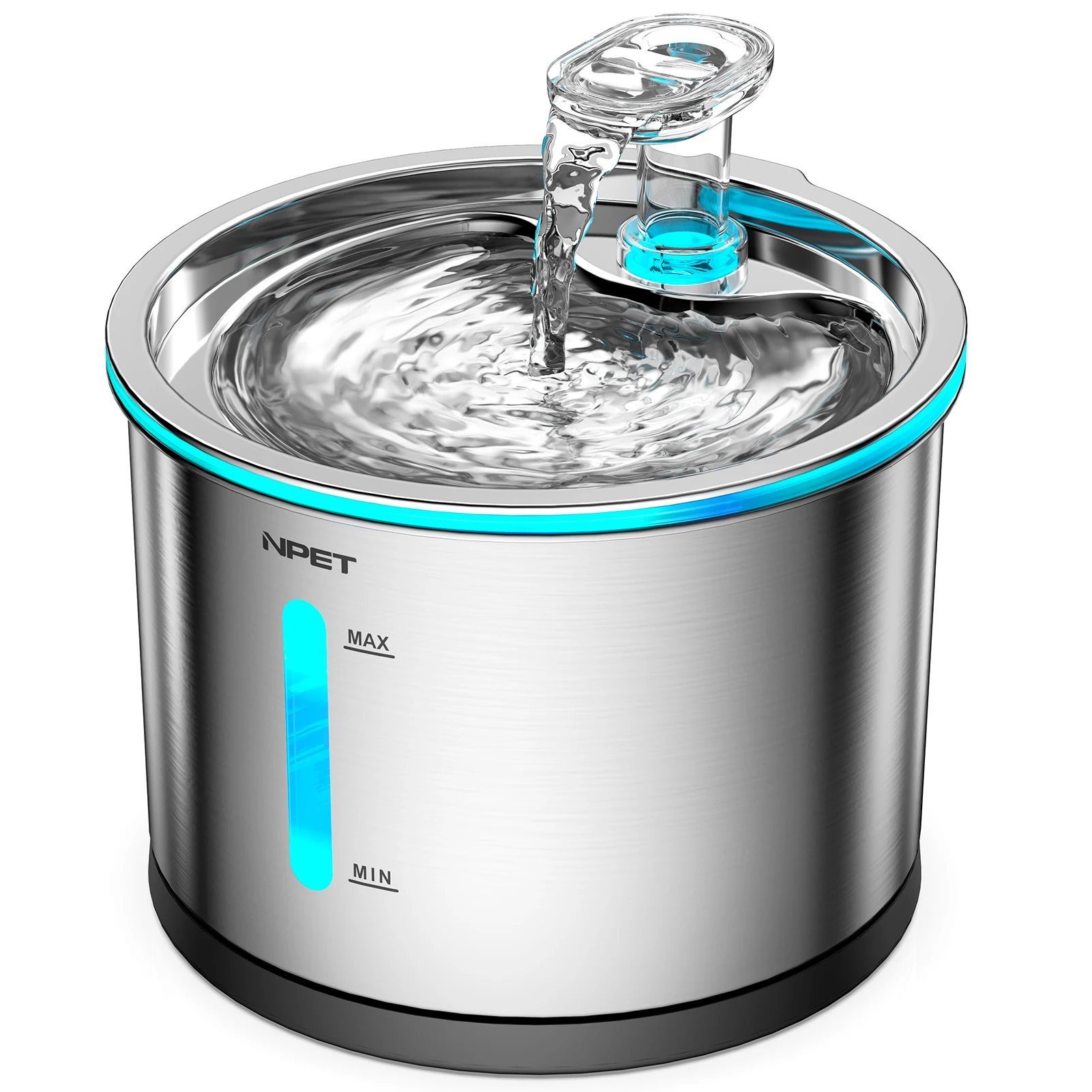 NPET-fuente de agua de acero inoxidable para gatos, 50oz/1.5L, apta para lavavajillas, con luz de ventana Visible