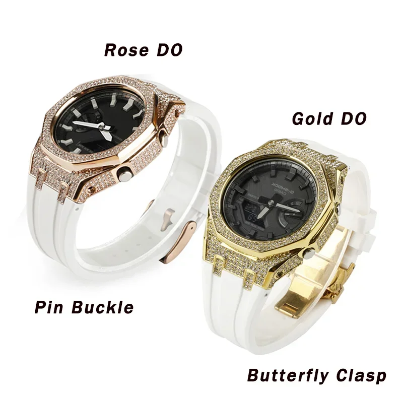 مجموعة تعديل فاخرة لكاسيواك GA2100 و GAB2100 ، علبة معدنية ماسية ، حافة مجددة Ga ، سوار سوار مطاطي