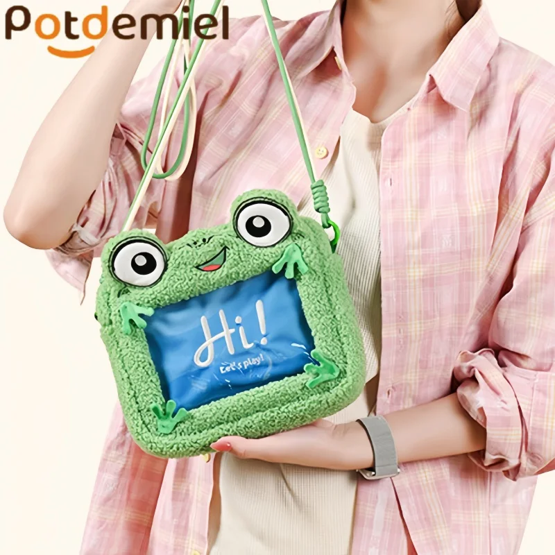 

Genuine Potdemiel Green Frog Plush Crossbody Bag Toy Story Funny Transparent Window Shoulder Bag For Women Daily Outdoor Gifts