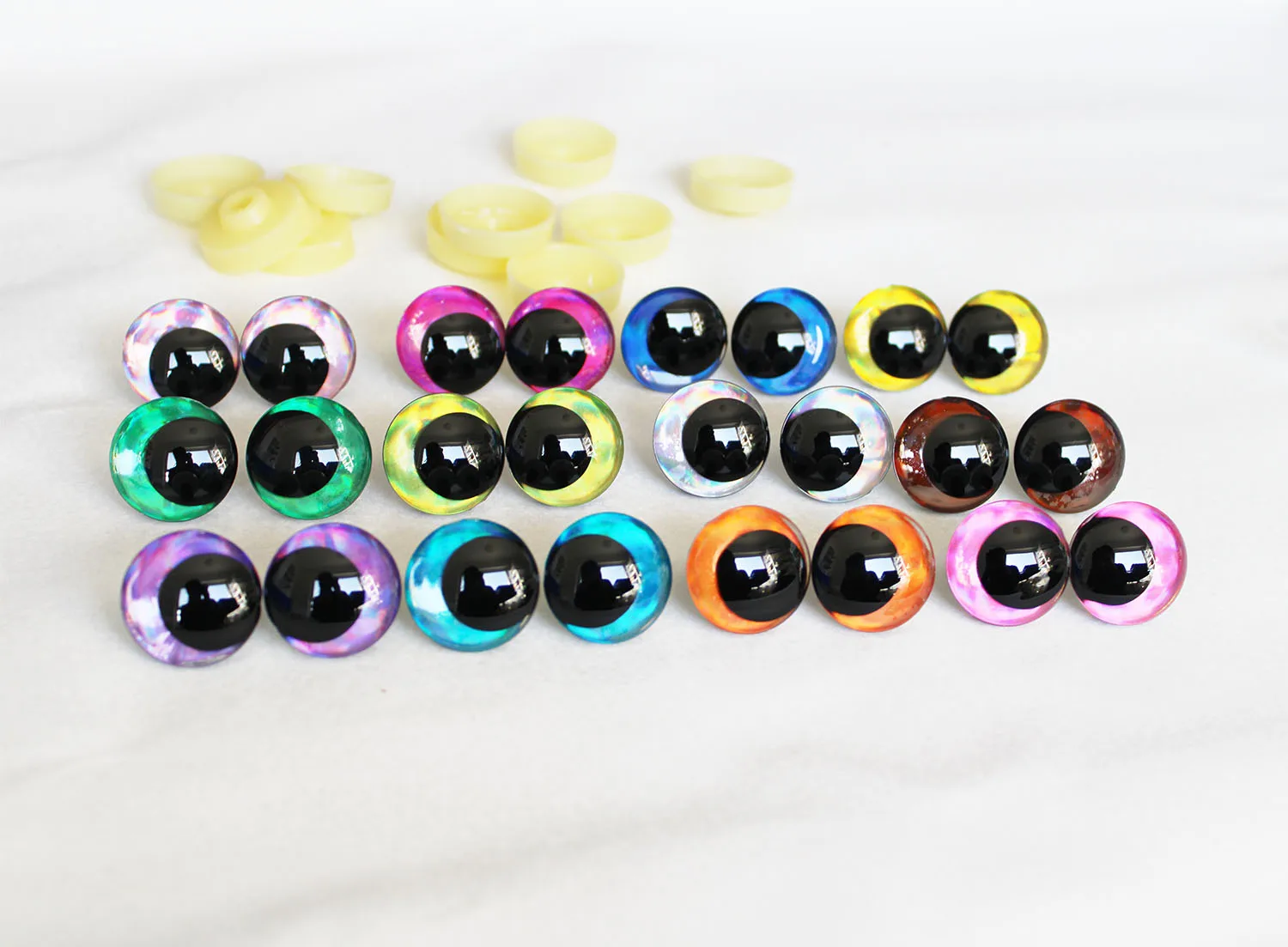 3D Glitter Toy Eyes with Hard Washer, Olhos de Pupila, 12 Cores, 12mm, 14mm, 16mm, 18mm, 20mm, 25mm, 30mm, Novo Cômico, 100Pcs