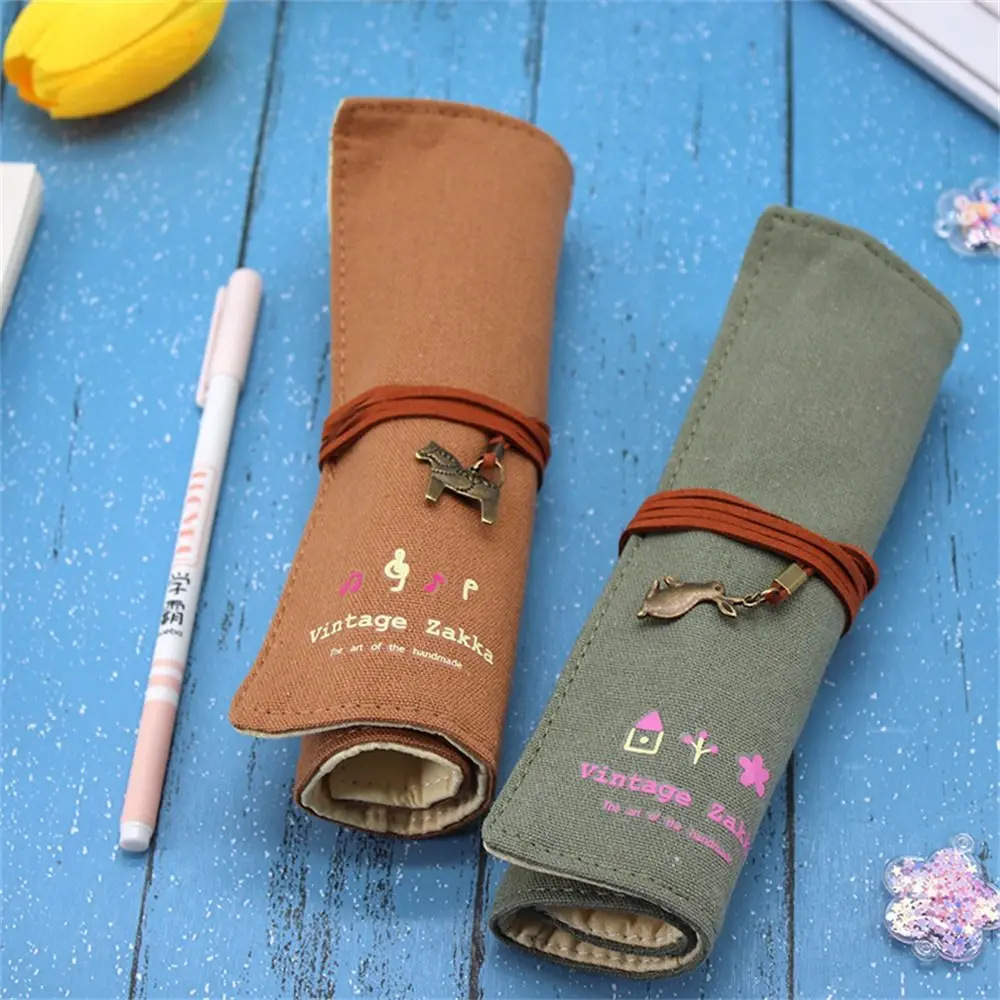 12 Holes Pencil Case Roller Pencil Pouch Pen Bag Roll Up Pen Bag Retro Style Cosmetics Bag Roll Pencil Bag Stationery