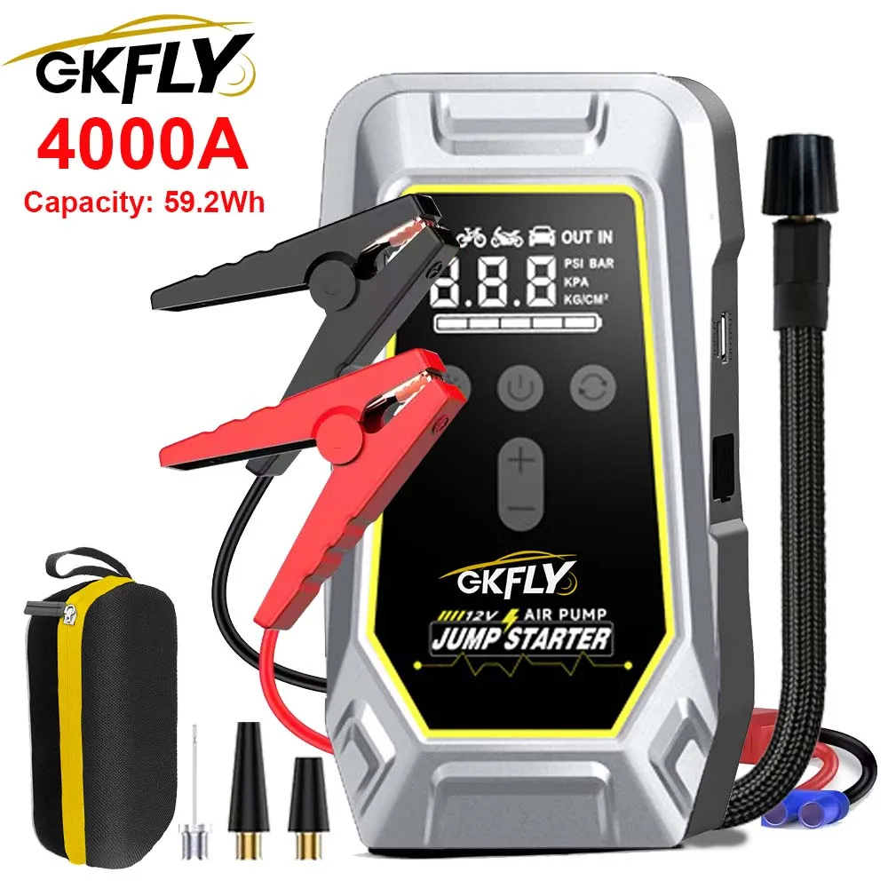 GKFLY 59.2Wh Auto Jump Starter 4000A 12V Uitgang Draagbare Noodstartlader voor Auto's Booster Batterij Startapparaat