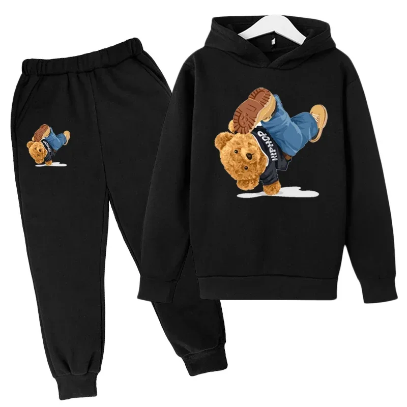 

Kids Spring/Autumn/Winter Hoodie+Pants 2pcs Sets 3-14T Children's Street Dance Cartoon Bear Print Boys Girls Childre Tracksuits