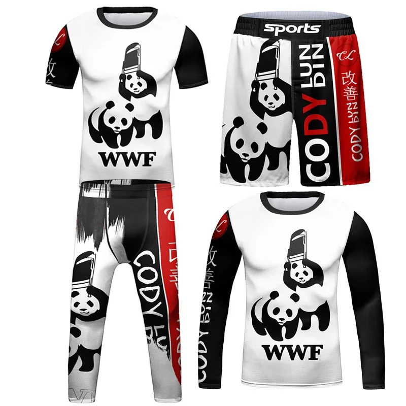 Jiu Jitsu Rashguard T-shirt For Children MMA Shorts Bjj Kids 4pcs/sets Boy Boxe kickboxing Mma Compression Clothing Sportswer