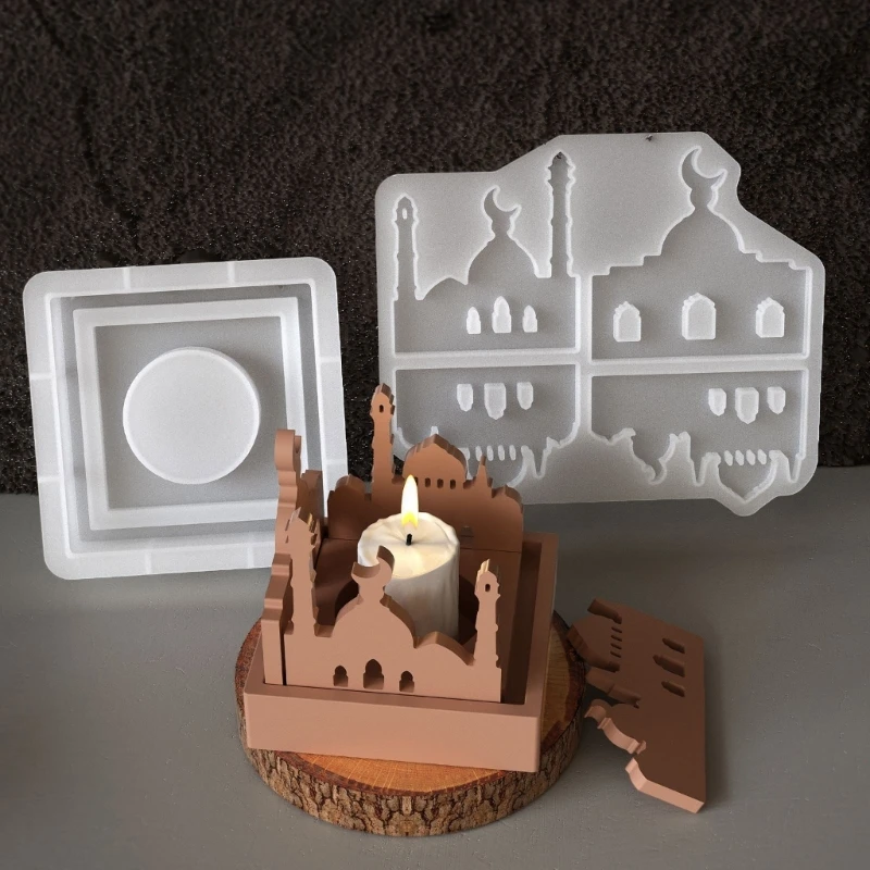 

Hollow Castle House Silicone Mold with Candle Holder Base, 2pcs Set, Resin Silicone Mold, Easter Castle 3D Plaster Candle Holder