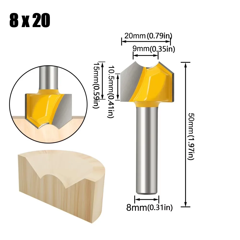 1PC 8MM Shank Milling Cutter Wood Carving  Double Arc Dragon Ball Bit Round Over Router Bits Wood Woodworking Engraving Cutter