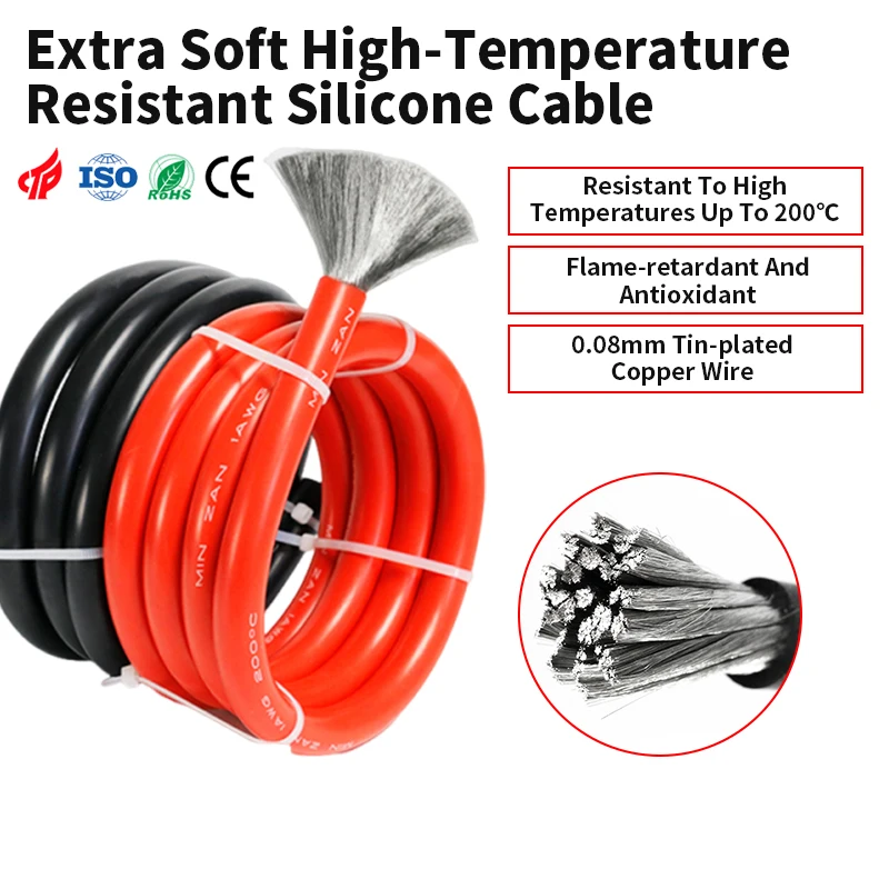1M Super Soft Silicone Wire 4 6 8 10 12 14 16 18 AWG Heat-resistant Car Battery Electrical Power Cable for DIY LED Lamp Connect