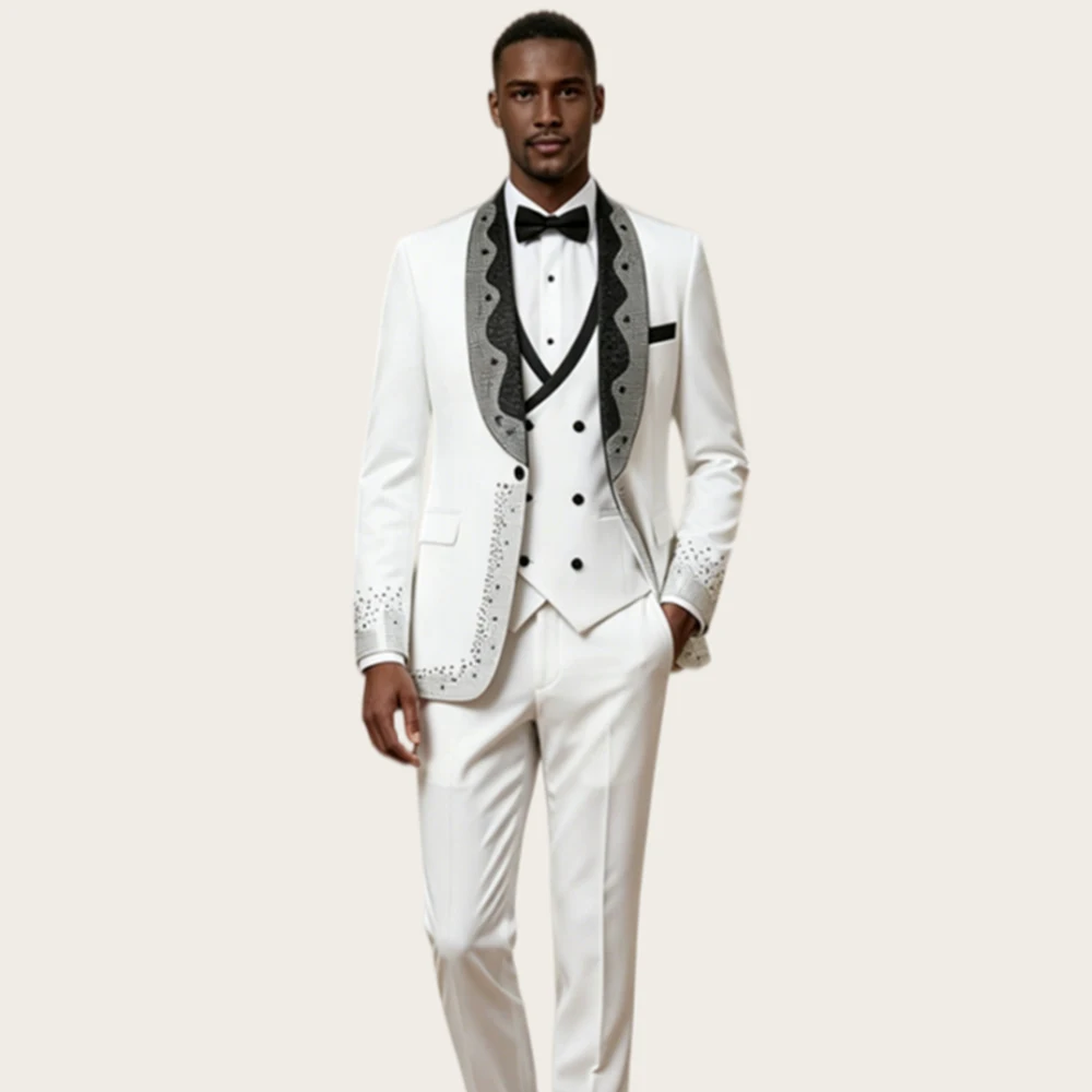 

Mophiel Luxury Men's Suit Shawl Lapel Single Breasted Beaded Tuxedo for Men Wedding Party Slim Fit Prom Outfit Blazer Customized