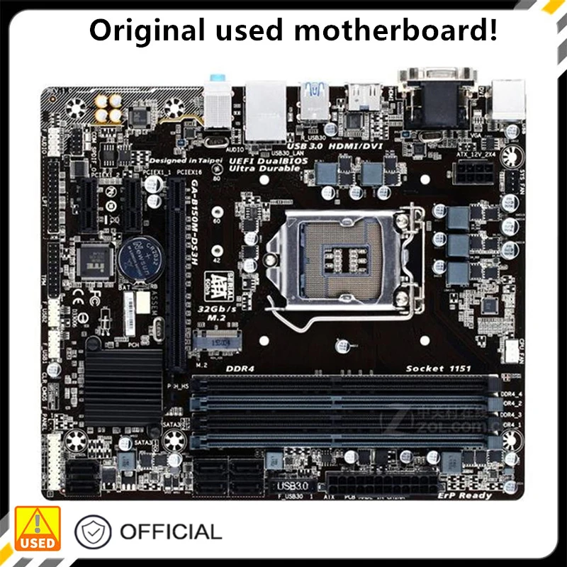 

For GA-B150M-DS3H B150M-DS3H Original Used Desktop Intel B150 64G DDR4 Motherboard LGA 1151 i7/i5/i3 USB3.0 SATA3