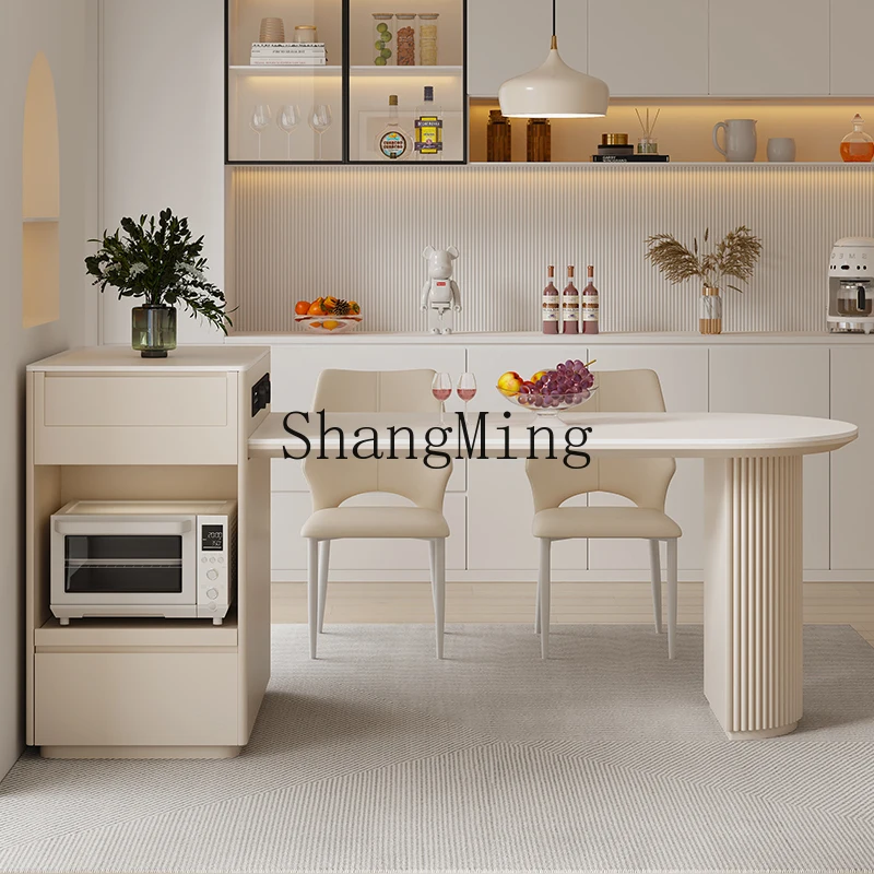 

LXY rock slab island dining table integrated household retractable small dining table and chair combination