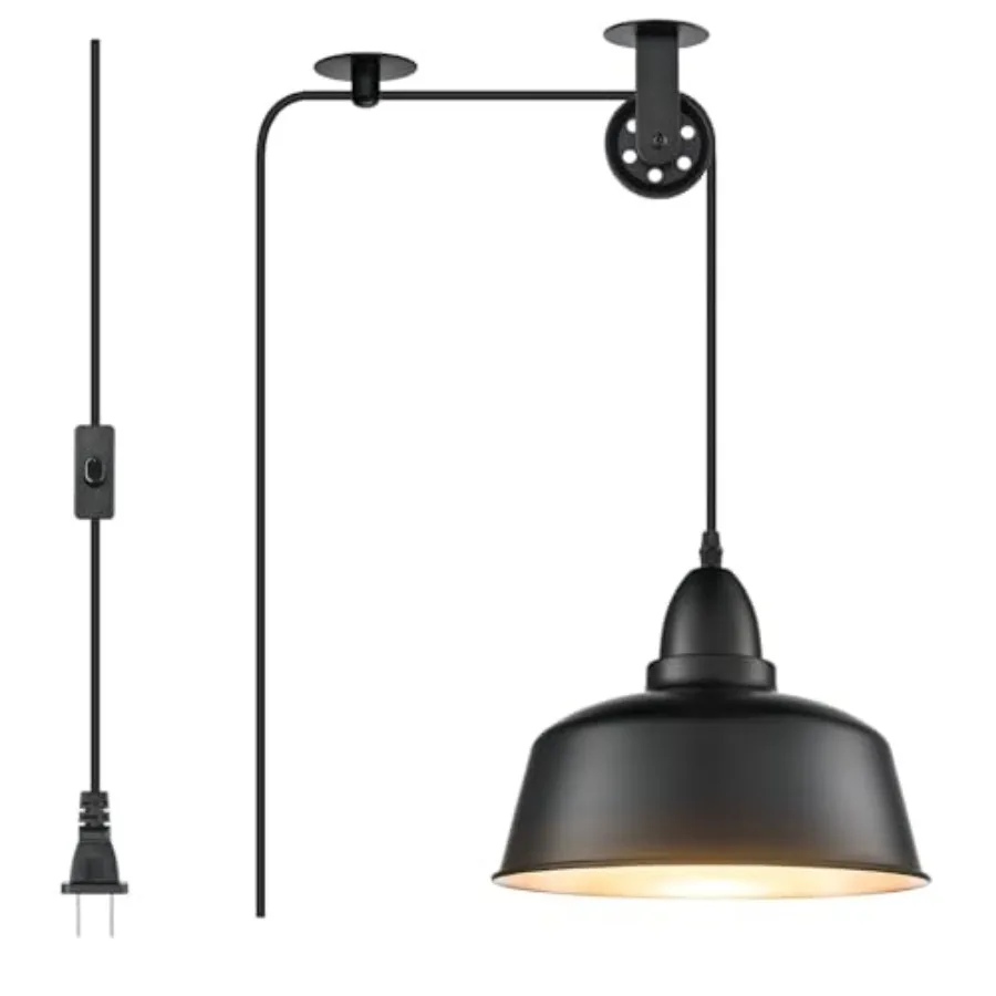 

Plug in Pendant Light, Farmhouse Hanging Lights with Plug in Cord, Pulley Hanging Lamp, Industrial Pendant Lights Fixture for K
