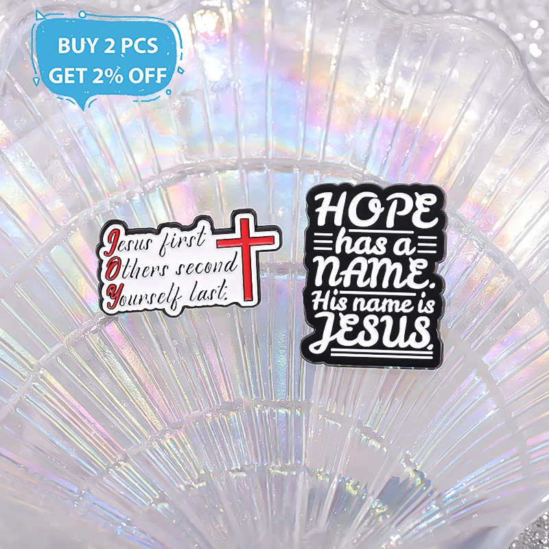 Hope Has A Name His Name Is Jesus Enamel Pins Custom Christian Faith Cross Brooches Lapel Badges Punk Jewelry Gift for Friends