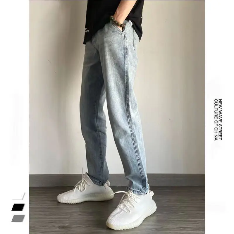 Light Jeans Baggy Jeans For Men Straight Wide Pants With Side Pockets Men's Clothes Blue Jogging Trousers Male Hip Hop Man