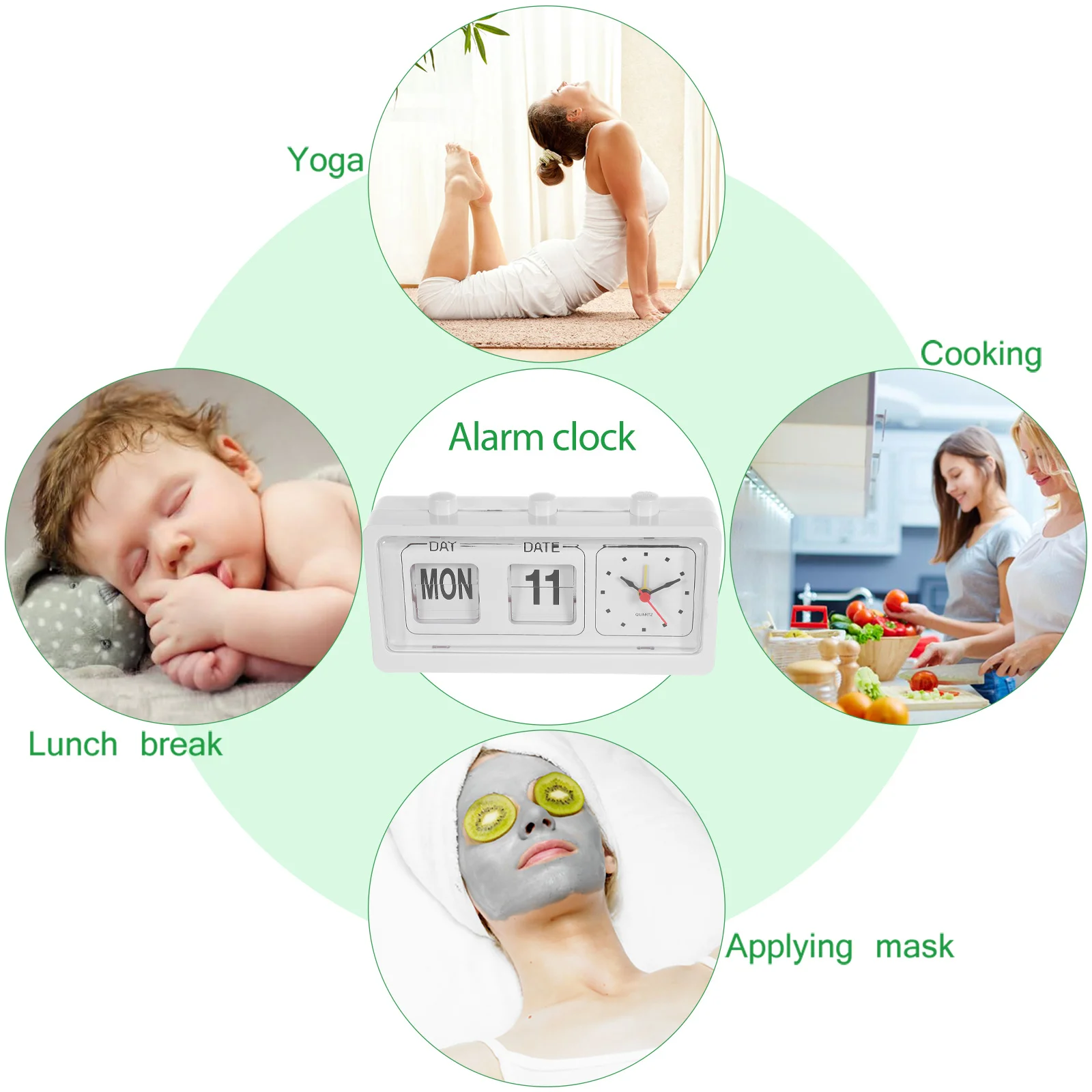 

Home Use Calendar Clock White Simple Design with Manual Date Week Time Display for Office Meeting Room Time Clock